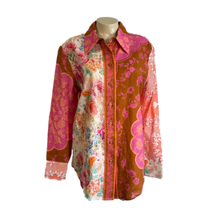 Rachel Zoe Floral colorful Linen blend blouse MED